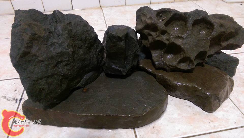 先預排想要的造景，結果真的擺到魚缸裡還是因為魚缸寬度不夠，失敗了！