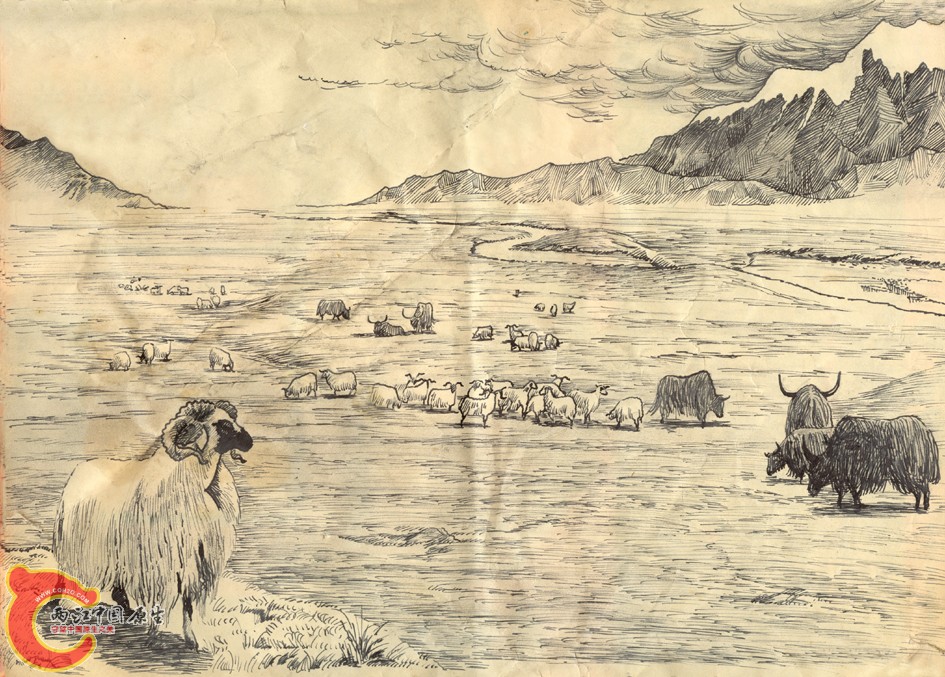 倒淌河边1989（钢笔画）.jpg